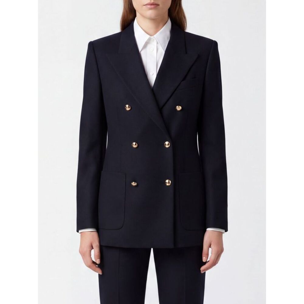 Fay Women Fay Short Double-Breasted Wool Flannel Blazer With Patch Pockets